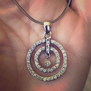 Double circle “diamond” pendant necklace